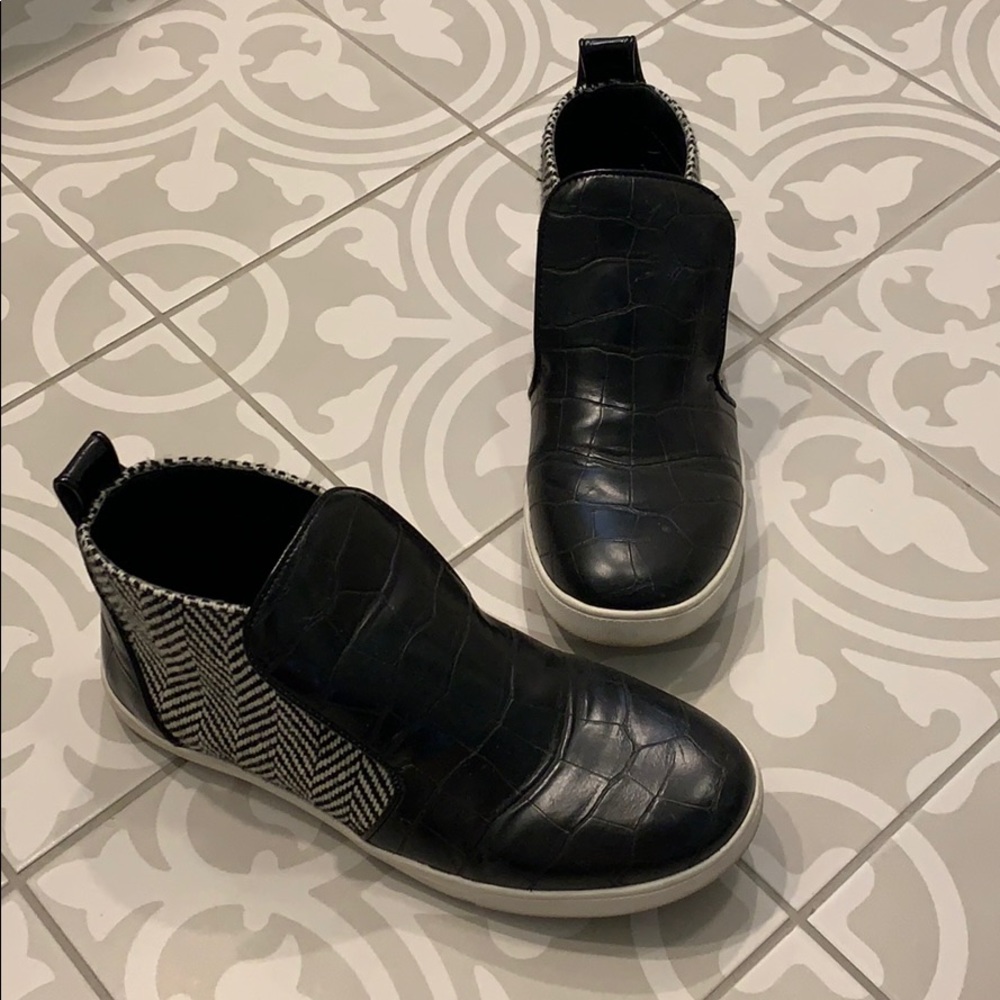 Black Leather Slip On High Tops